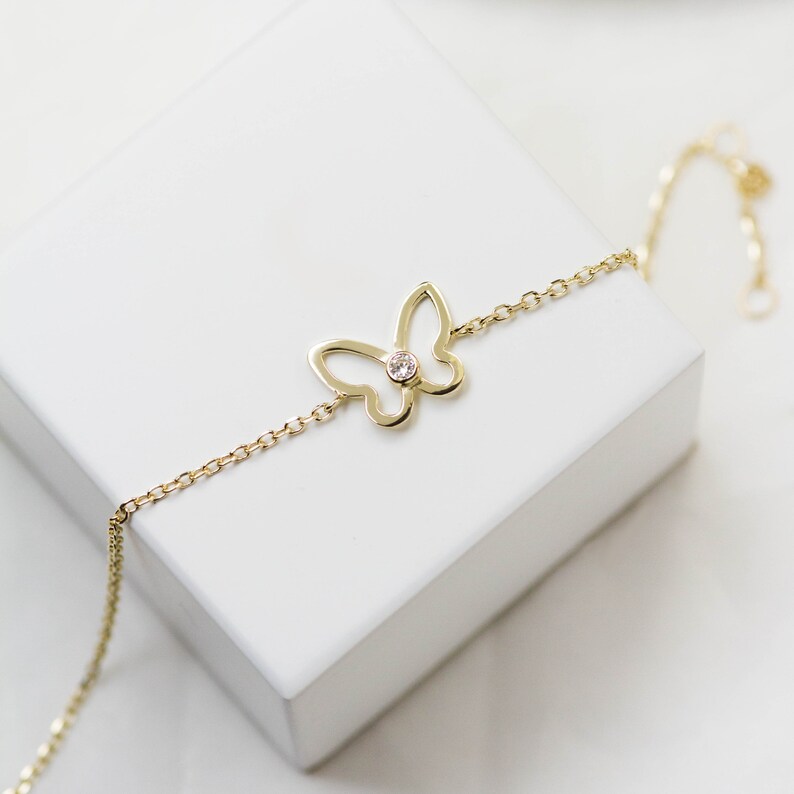 14K Gold Butterfly Bracelet Delicate Gold Bracelet With Etsy