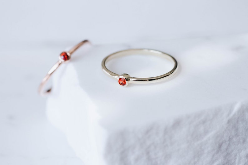 Orange Sapphire Ring Tiny Engagement Ring Dainty Stacking for Women Stackable Christmas Gift GR0812