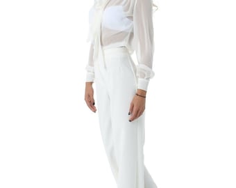 White Womens Pants, High Waist Pants, Long Suit Pants, Plus Size Pants, Palazzo Pants, Classic Fashion Pants, Loose Ladies Pants, Maxi Pants