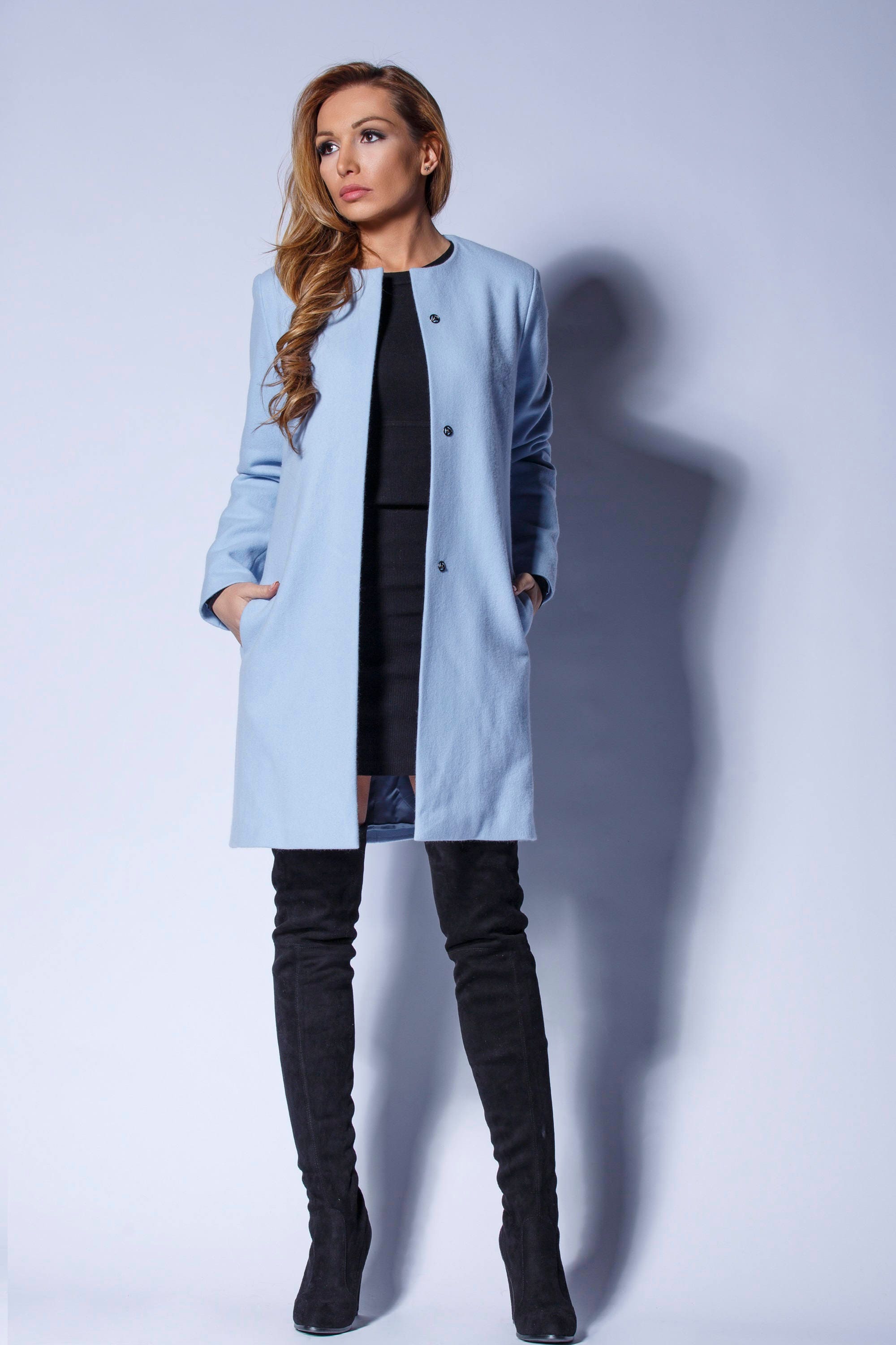 Light Blue Women Jacket,winter Coat, Long Jacket, Wool Coat, Elegant Coat,  Designer Clothing,ladies Coat, Fashion Trench Coat, Wool Overcoat 