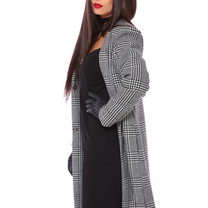 Women Houndstooth Coat - Wool Winter Coat for Women - Long Cape Coat - Wool Overcoat - Black & White Coat - Long Wool Coat - Gift for Mother