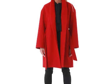 Red Wool Wrap Coat – Long Winter Coat, Gift for Mom