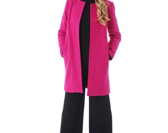 Pink Wool Coat - Women Overcoat - Fuschia Coat - Winter Long Coat - Lady Coat - Womens Wool Coat - Elegant Wool Coat - Wool Wrap Coat