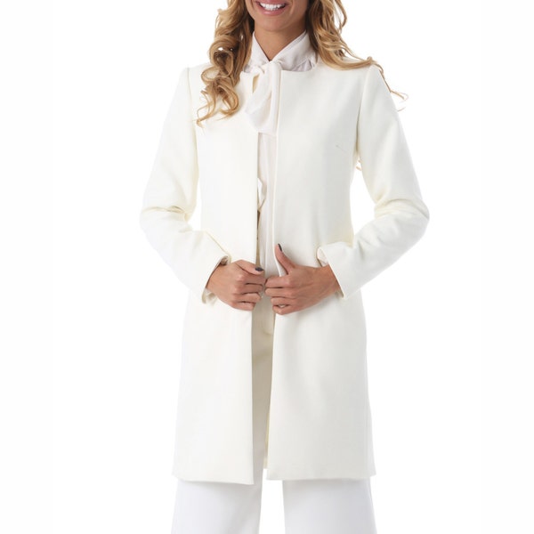 White Winter Coat - Formal Coat - White Coat For Women - Winter Coats - Women’s Outwear Coat - Knee Length Coat - Winter Wool Dress Coat