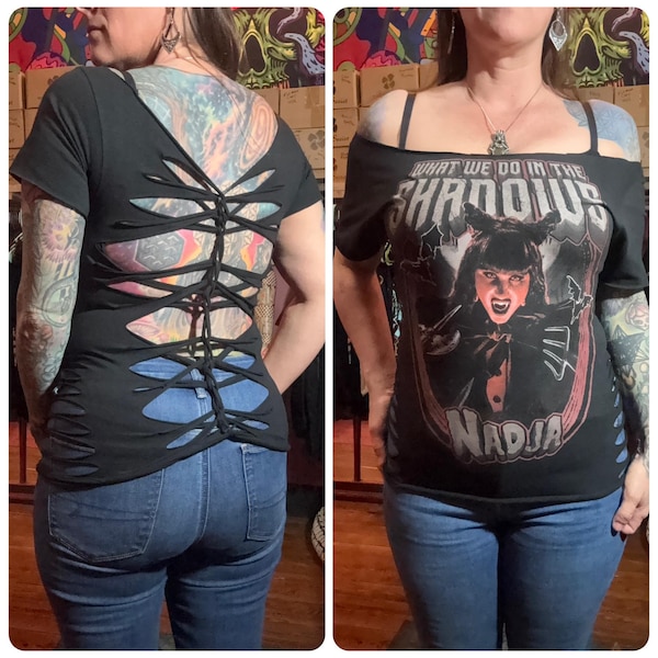 What we do in the shadows // Nadia // Exposed Back // Shredded off the shoulder Tank // Womens Medium