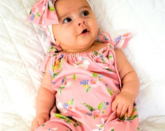 Baby girl clothes, baby girl romper, baby Boho romper, Sensational pink baby romper Size 3-6 months Ready to Ship