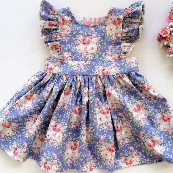 SOLD Baby girl clothes, baby girl dress, Toddler Dress, Toddler Vintage Style Pinafore Size 1 Ready to Ship