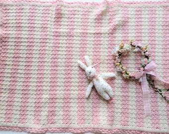 Pram Rug, Baby Pram Rug, Pink and cream baby Pram rug, Crocheted Pram Rug Ready to Ship