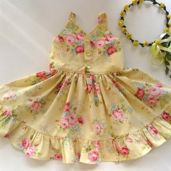 Girl's dress, Girls summer dress, Yellow girl's floral dress Size 2 Ready to Ship