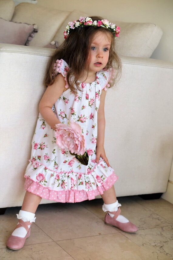 Toddler Dress White Rose Bud Toddler Dress With Double Frill Size
