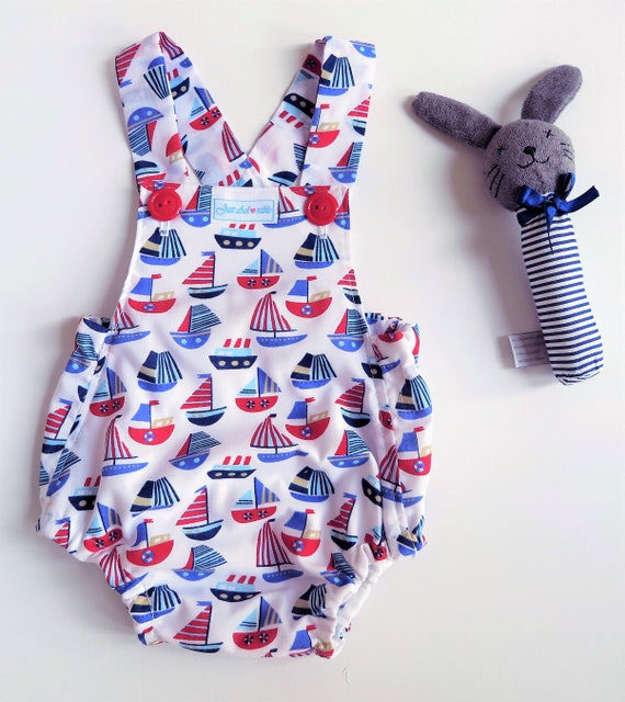 Handmade size 1 /&2 Nautical boys romper baby boys playsuit Baby Boy Romper
