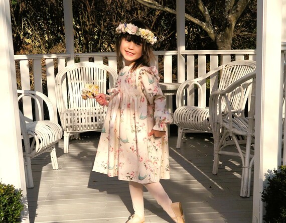 navy blue dress for baby girl Inara Pink Floral Print Ruffle Prom Dress main image 0