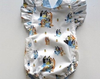 Baby clothes, baby playsuit, Bluey baby romper, Bluey Frilled Romper size 12 - 18 months Ready to Ship