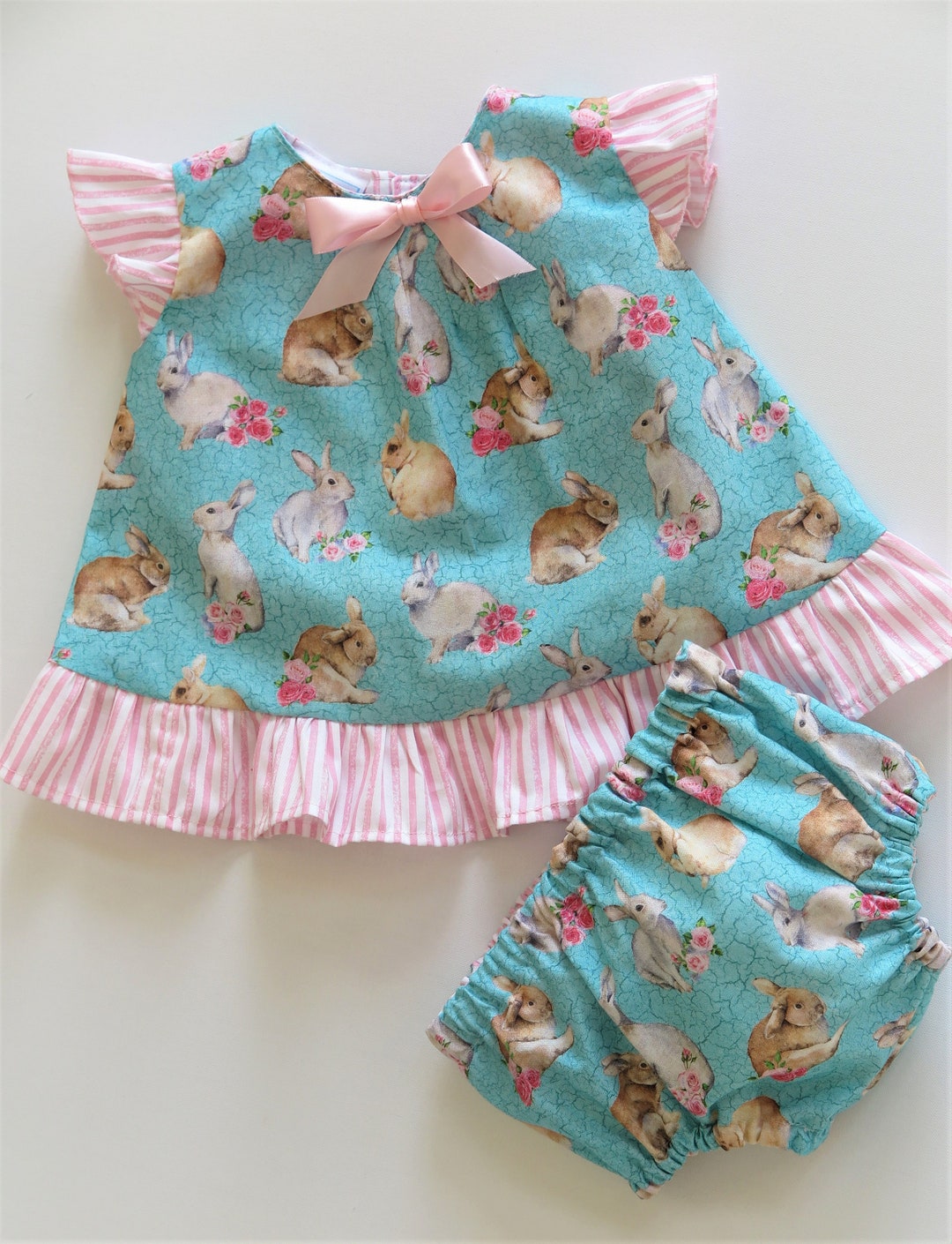 DISCOUNTED Baby Clothes, Baby Girl Set, Baby Set, Aqua Bunny