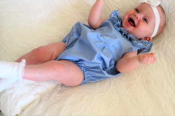 Baby girl chambray romper cheap
