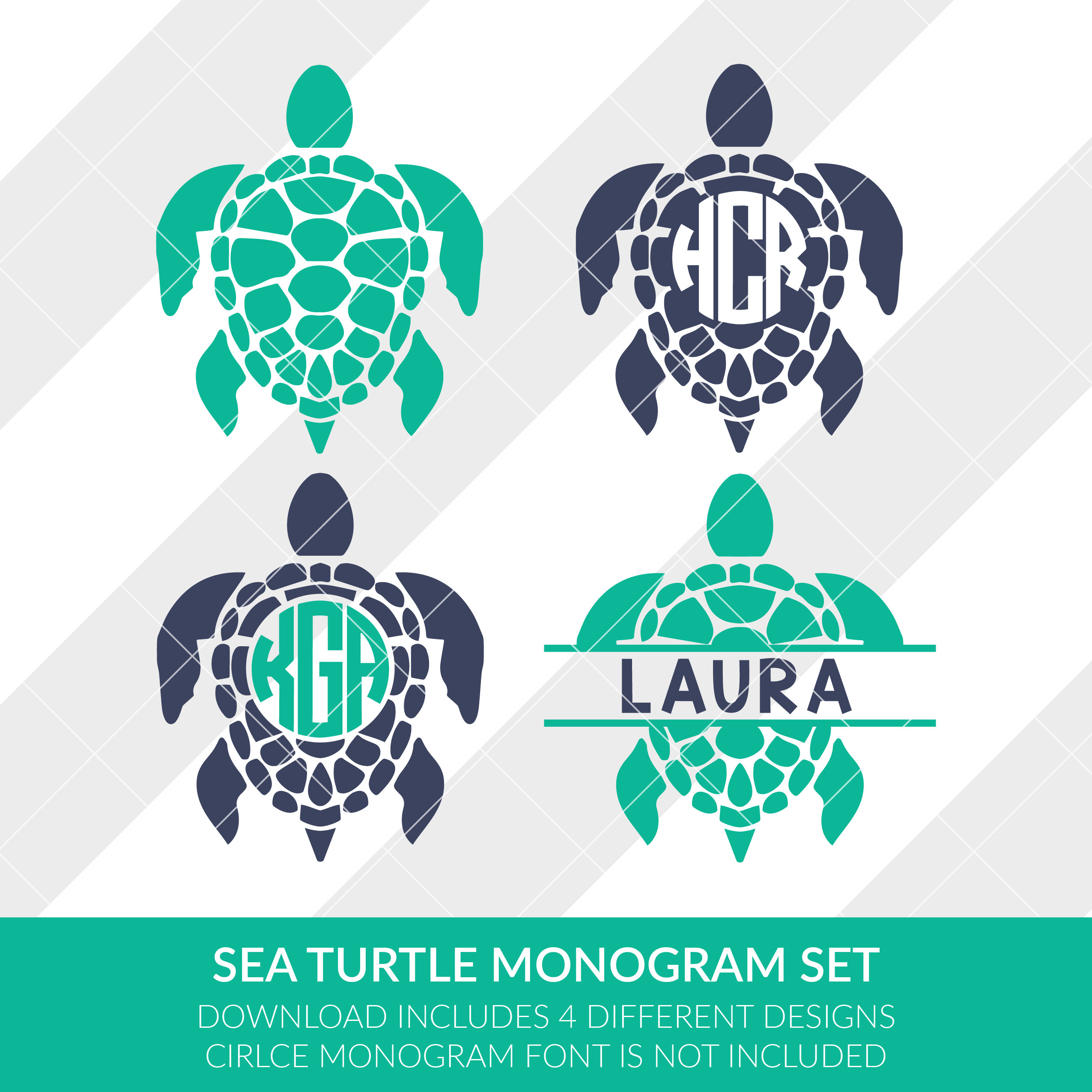 Download Sea Turtle Monogram Frames svg eps dxf studio3 png jpg | Etsy