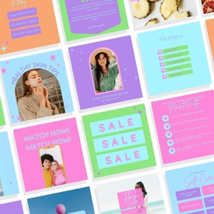 50 Bright Neon Colorful Instagram post templates | engagement boost posts | pink orange green blue | Blogging Template | Instant Download