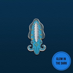 Bioluminescence, Glow in the Dark Cuttlefish Squid Enamel Pin, Lapel Pin Calamar Pin
