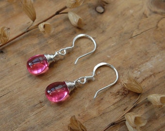 Pink rubellite earrings / pink tourmaline, dangle earrings, briolette jewelry, earrings, gemstones, sterling silver, pink, christmas