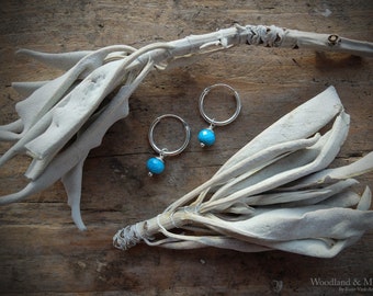 Sterling Silver Turquoise Hoop Earrings: Minimalist Gemstone Hoops