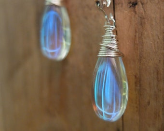 Mystic Aura Quartz Drop Earrings: Sterling Silver Mermaid Stone