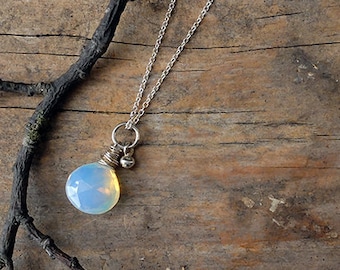 Blue fire opalite necklace, with a yellow orange fire in it, sterling silver necklace with spring clasp. 16, 18 inch, Truly magical!