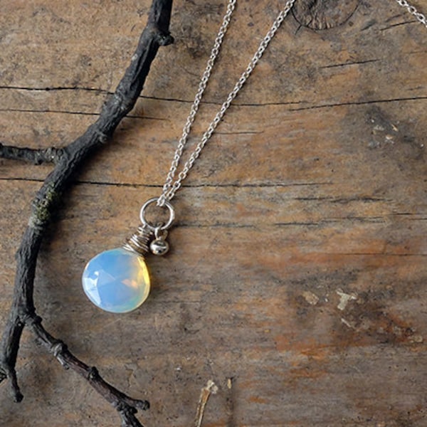 Blue fire opalite necklace, with a yellow orange fire in it, sterling silver necklace with spring clasp. 16, 18 inch, Truly magical!