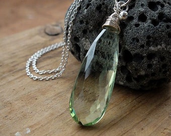 Green Amethyst Necklace: Sterling Silver Prasiolite Gemstone Pendant