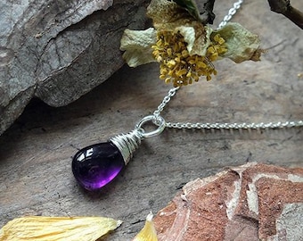 Amethyst Necklace: Sterling Silver Purple Gemstone Pendant