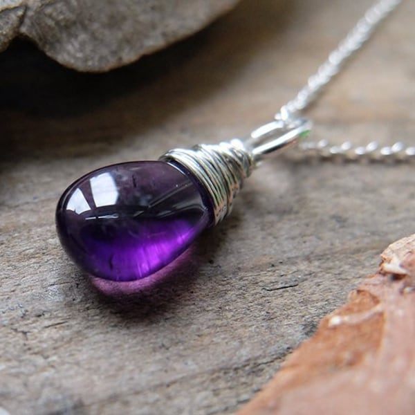 Amethyst Sterling Silver Necklace: February Birthstone Purple Pendant