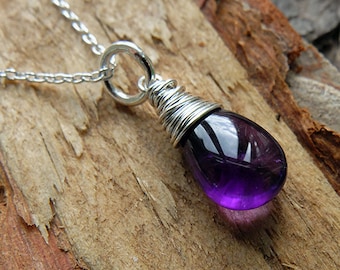 Amethyst Necklace: Sterling Silver Purple Gemstone Pendant