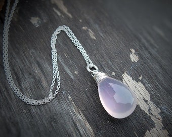 Pink rose-quartz on a sterling silver chain necklace with spring clasp. 16, 18 inch, (boho / indie) (natural gemstone)