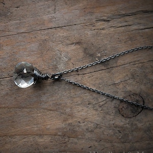 Mountain crystal necklace / rock crystal necklace, a stunning faceted mountain crystal, with sterling silver oxidized chain,  16, 18 inch