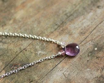 Beautiful amethyst necklace, a sterling silver chain necklace with spring clasp and a beautiful facetted Amethyst briolette. 16 or 18 inch.