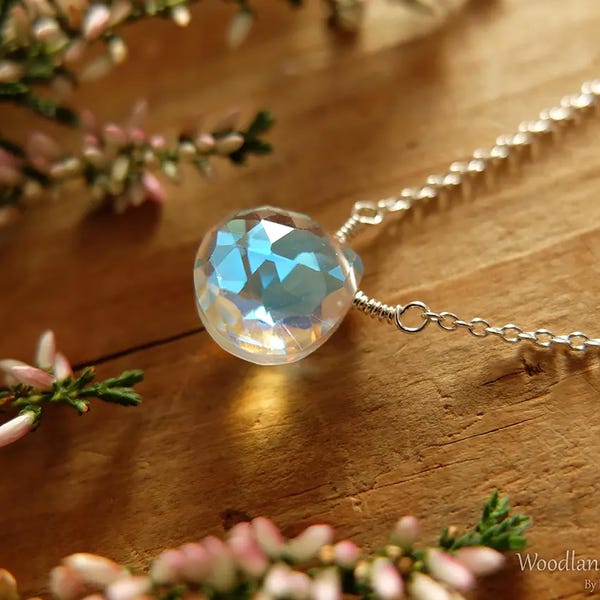 Mystic Aura Quartz Sterling Silver Necklace: Mermaid Angel Stone