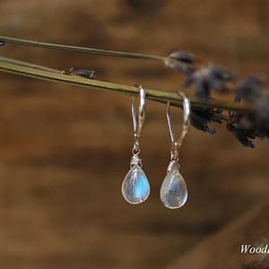Moonstone earrings, drop earrings, dangle earrings, briolette jewelry, earrings, gemstones, sterling silver, blue moonstone, christmas ideas