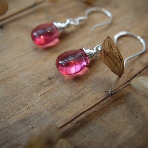 Pink rubellite earrings / pink tourmaline, dangle earrings, briolette jewelry, earrings, gemstones, sterling silver, pink, christmas