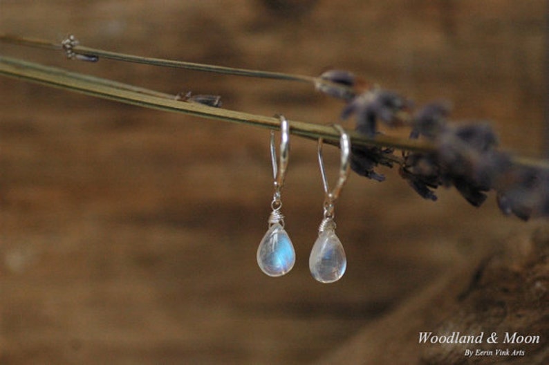 Moonstone earrings, drop earrings, dangle earrings, briolette jewelry, leverback earrings, gemstones, sterling silver 925, blue moonstone zdjęcie 2