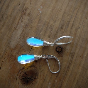 Blue rainbow mystic aura quartz stone drop earrings necklace, also called mermaid stone / angel quartz, blue rainbow flash, jewelry set image 5