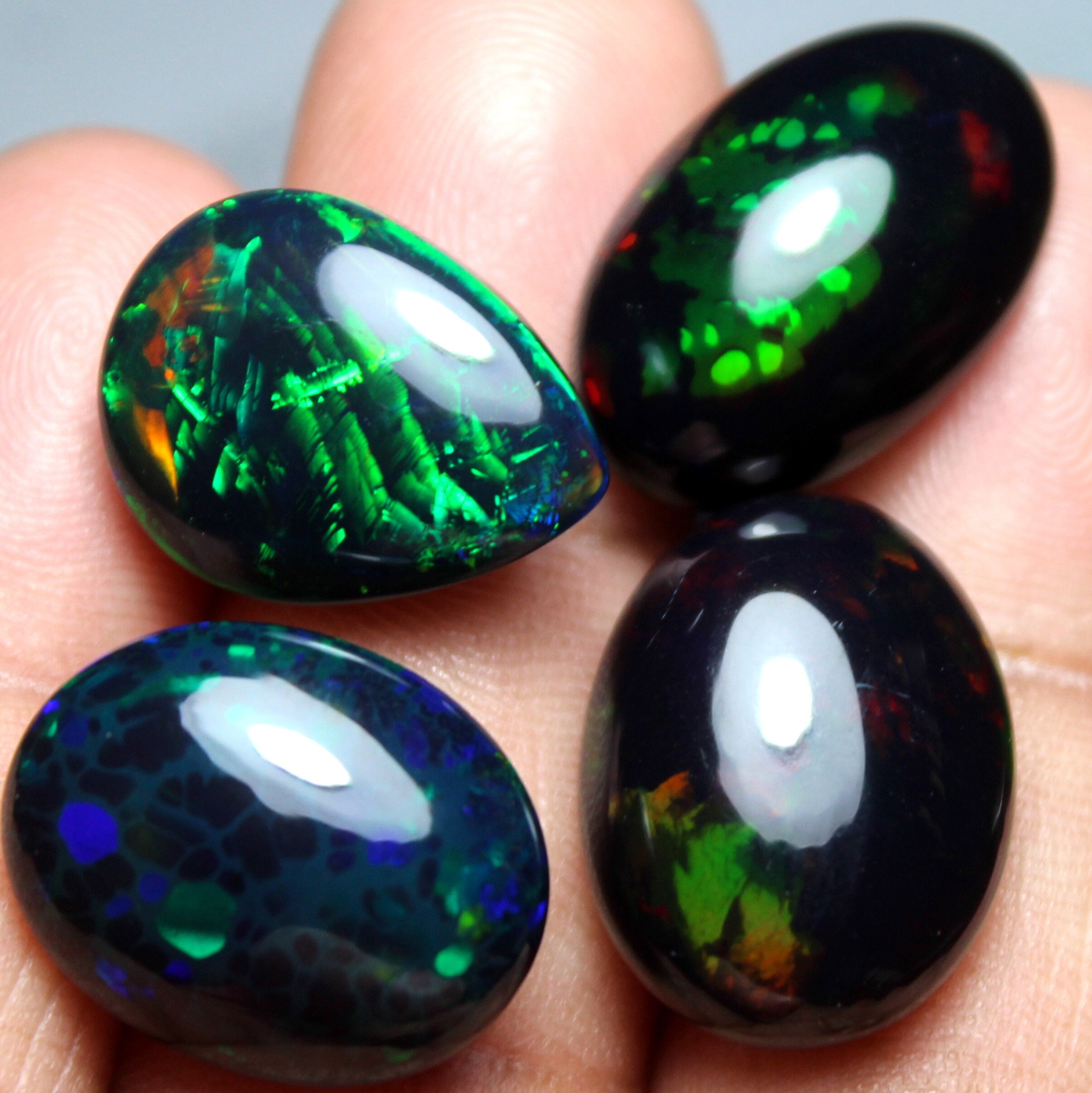 Top Loose Gemstone Natural Black Opal Ethiopian Opal Welo Fire Opal Black Opal Oval Shape Cabochon High Quality Opal 4 Pecs Lot Etsy
