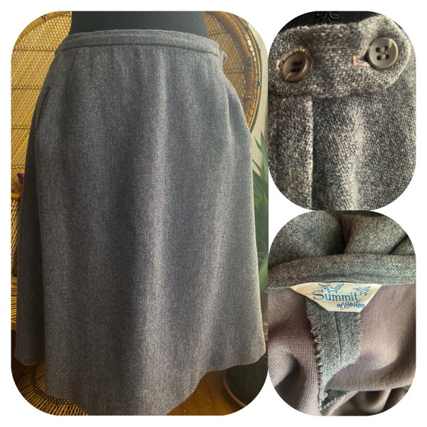 Vintage 50s *Summit of Boston*Midi Skirt| Grey Heather| Wool Tweed| Preppy Secretary Geek Mod Minimalist| Fall Women’s A-Line Skirt(M