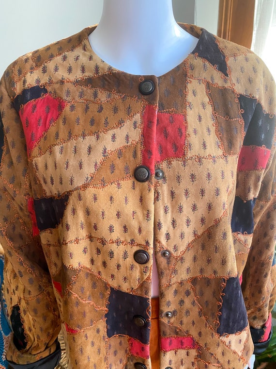 Vintage Papillon India Leather Suede Jacket| Patc… - image 3