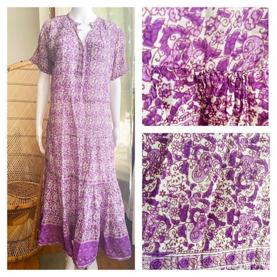 Vintage 70s Sheer Indian Cotton Gauze| Lilac Purp… - image 1