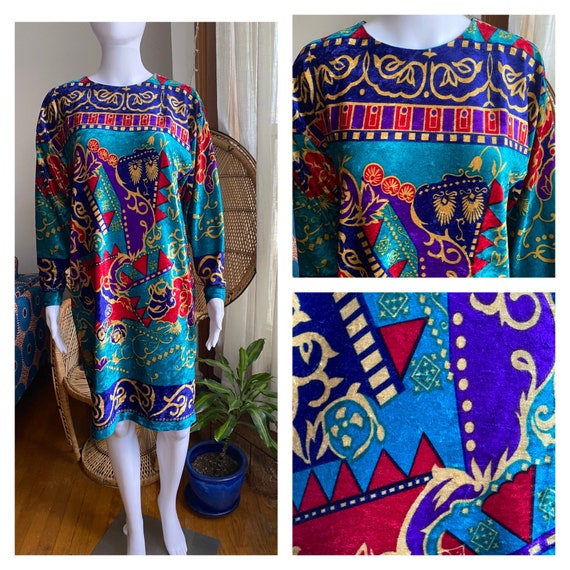 Buy Vintage 90s Velvet Dress| Baroque New Wave Rocker Glam| Gold  