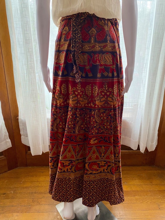 Buy Vintage 70s Indian Cotton Block Print Maxi Wrap Skirt OSFM 