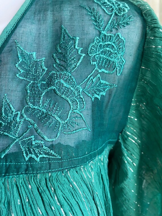 Vintage 70s Indian Cotton Gauze Sheer Turquoise G… - image 6