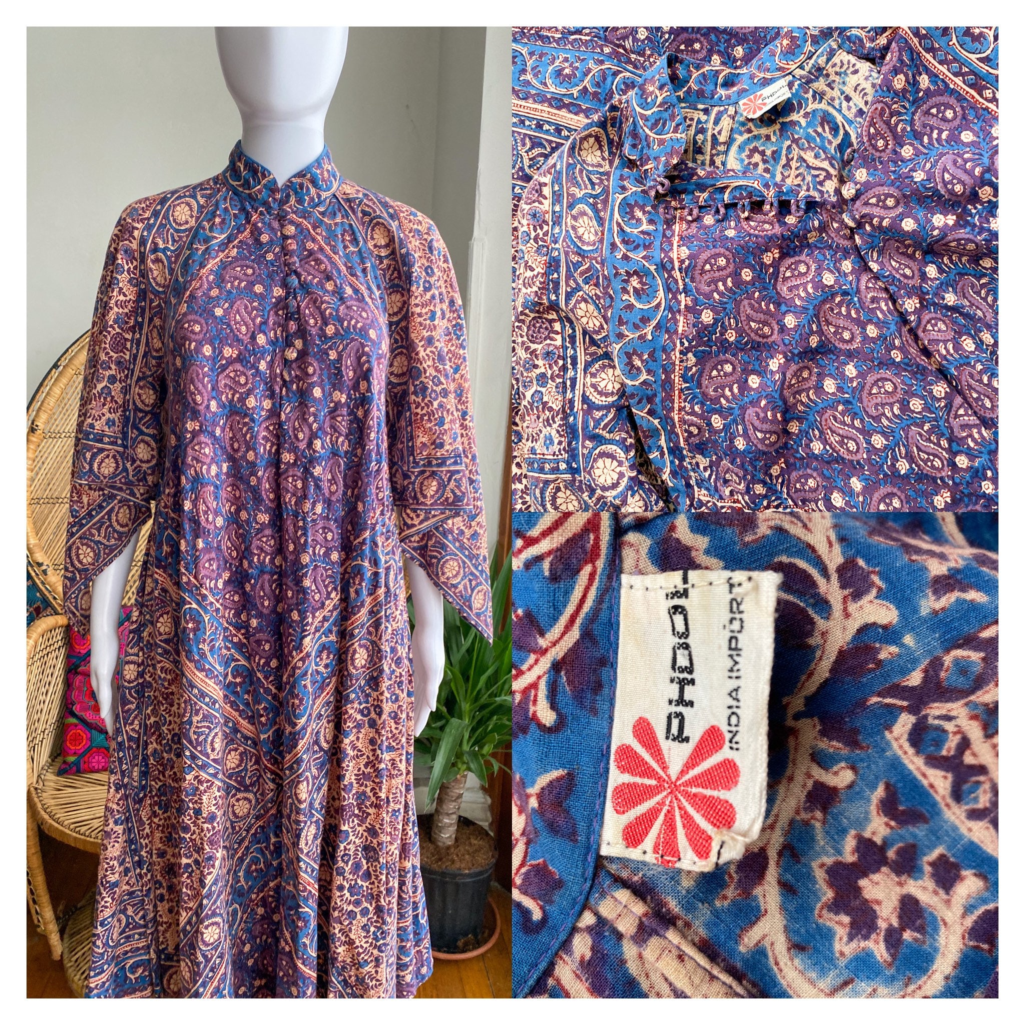 楽天 送料無料にならない India Phool 70s Vintage Import Cotton Indian Dress| Goddess ワンピース