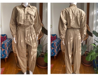 Vintage 90s Lizwear Liz Claiborne Cotton Twill/Khaki Minimalist Utilitarian/Coveralls Jumpsuit/ Women’s Size 8 M/L