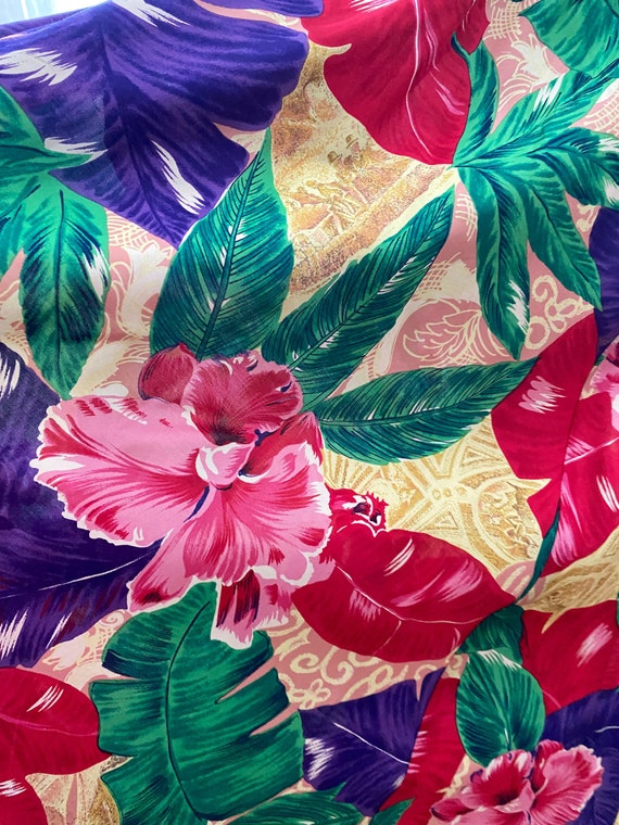 Vintage 90s Tropical Floral Abstract Hibiscus Pri… - image 6