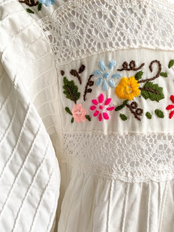 Vintage 70s White Cotton Oaxacan Mexican Pintuck … - image 5